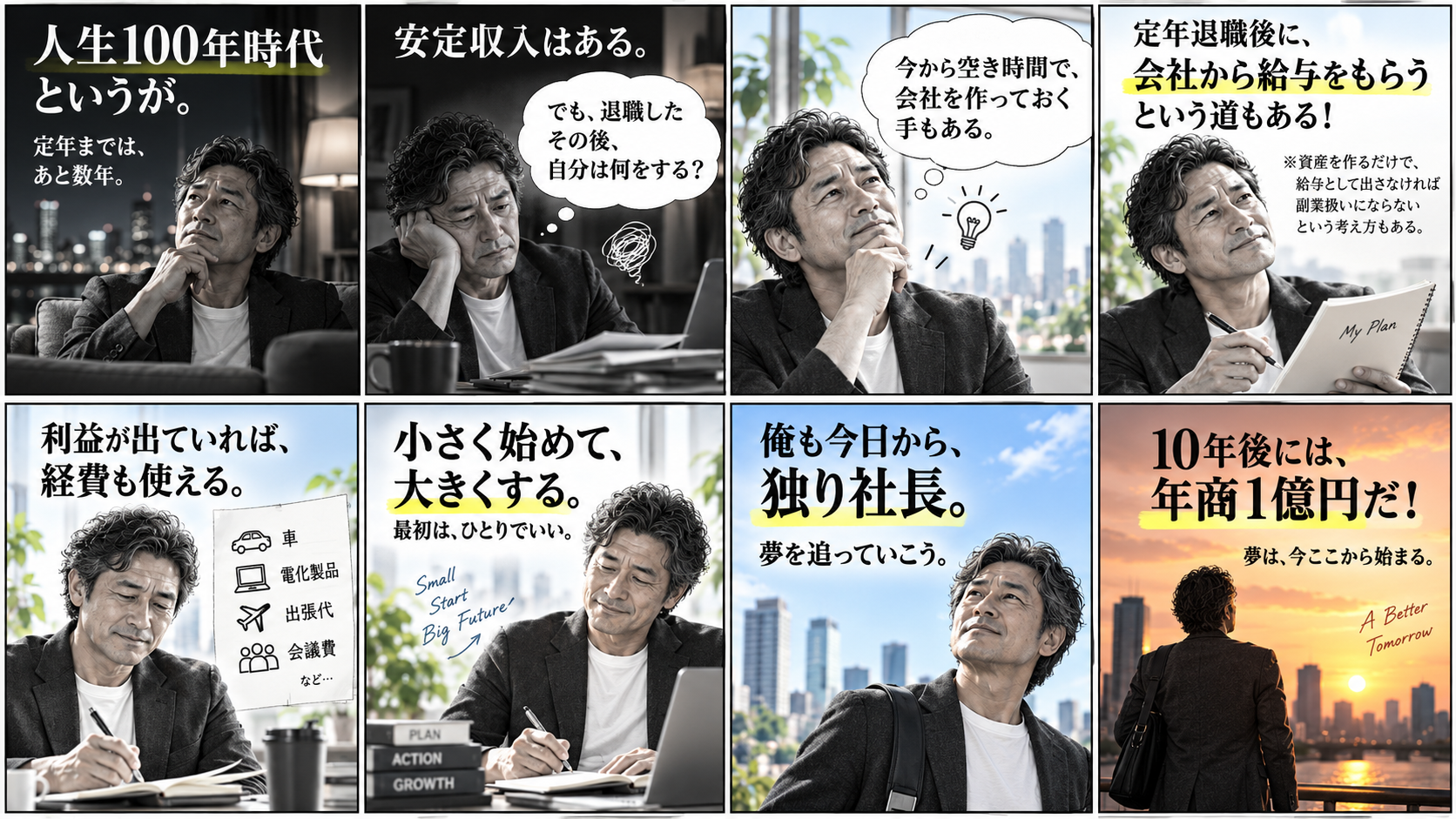 50歳から独立を考える男性の8コマ漫画