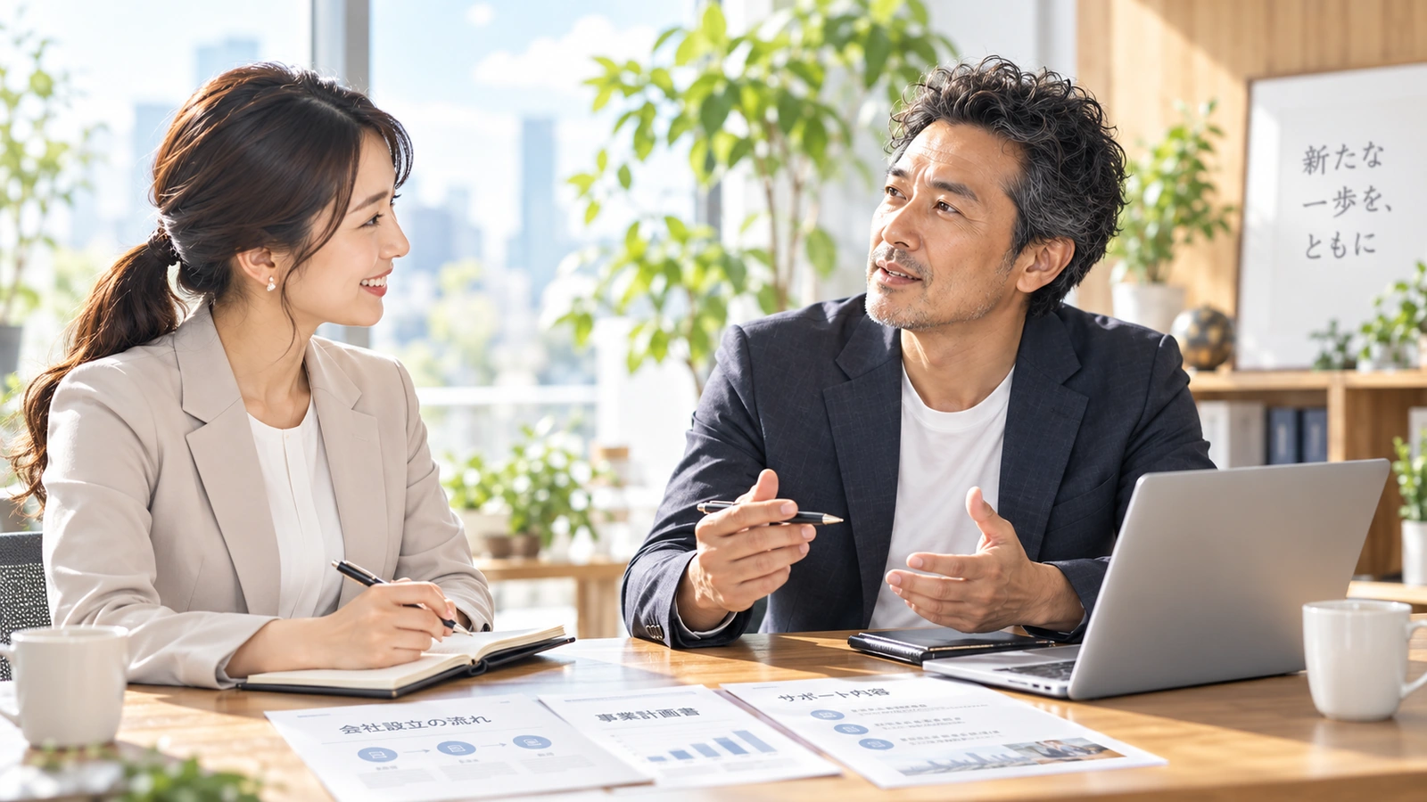 事業の立ち上げについて相談する様子